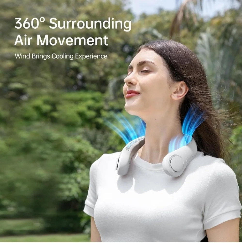 NEW! JISULIFE Portable Neck Fan, Hands-Free Bladeless, 5 Speeds, Rechargable